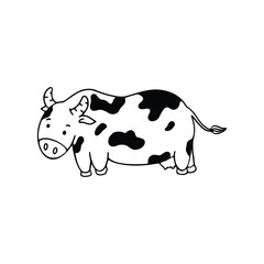 A cute and playful black-and-white outline of a cartoon cow with distinctive spots.