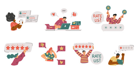 Positive or negative feedback, customer review dislike or like rating, choosing satisfaction rating on app vector set