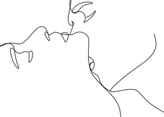 Abstract man and woman touch  by one line vector drawing. Love of a man and a woman.