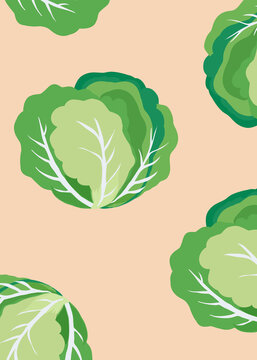 Pattern of illustrated lettuces on beige background