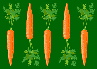 Pattern of illustrated carrots over green background