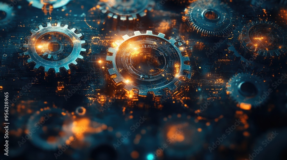 Aufkleber gears working on circuit board forming modern mechanism