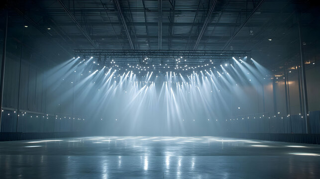 Empty Stage with Spotlights in Large Event Venue
