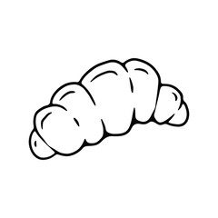 A simple black-and-white hand-drawn illustration of a croissant featuring smooth curves and a minimalistic design