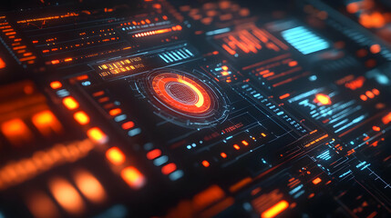 Obraz premium Futuristic Digital Interface with Glowing Orange and Blue Lights