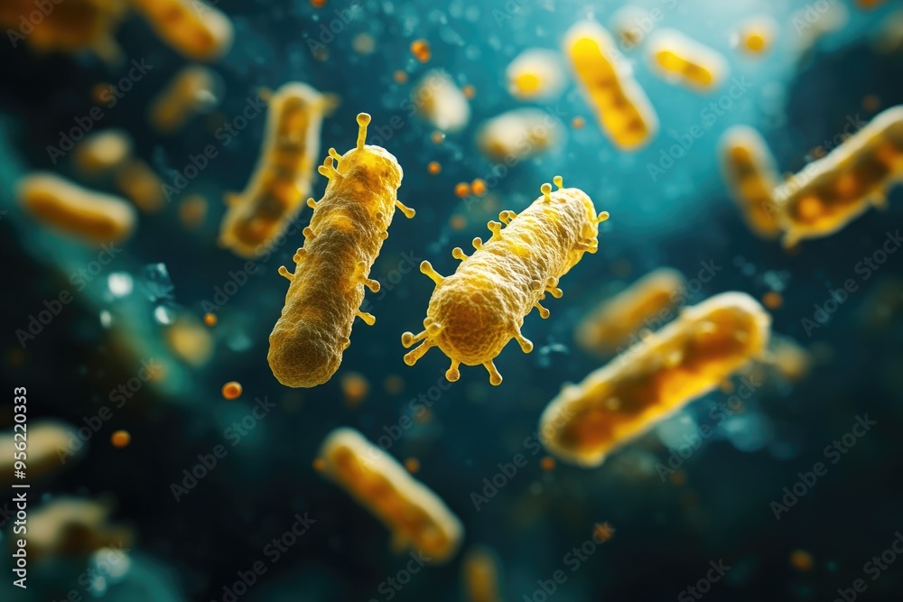 Poster microscopic view of bacteria spreading through a body