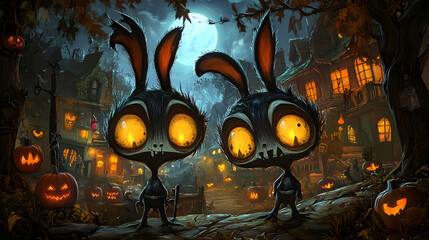 Spooky Halloween Bunnies in Haunted Village