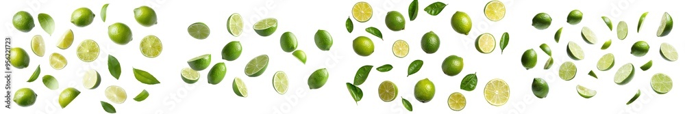 Poster selective focus on lime slice on white background
