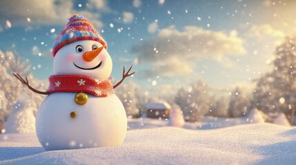 Obraz premium Snowman with Present and Snow in Christmas