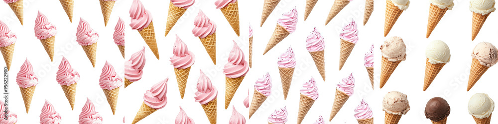 Poster a white ice cream cone with an empty center. seamless, pattern