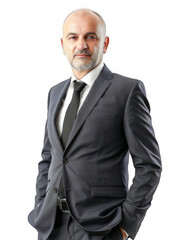 A mature businessman in a formal suit, captured in a portrait that highlights his professional demeanor and executive presence. On Transparent Background