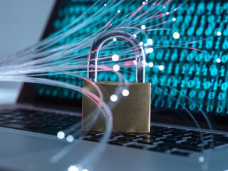 Padlock protecting laptop from virus