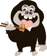 illustration of a cartoon King Kong is eating some food