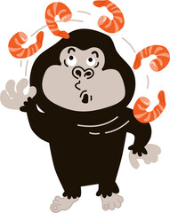 illustration of a Kin Kong with shrimp cartoon