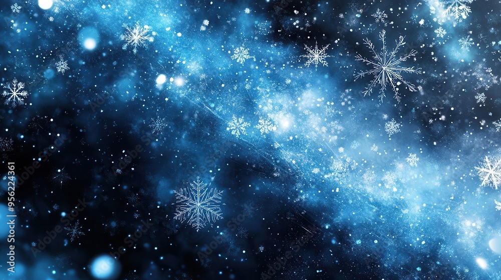 Leinwandbilder Abstract snowflakes drift softly across a deep blue background, creating a magical winter atmosphere filled with sparkling lines. Generative AI