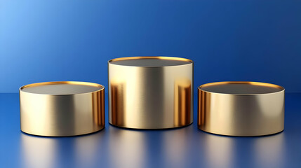Gold Podium on Blue Background Product Display Stand Award Ceremony Presentation Minimalist Design