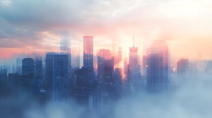 Fototapeta premium How does real estate investment fit into your overall financial strategy, copy space, wealth building, ethereal, double exposure, city skyline backdrop