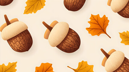 Autumn Acorn and Leaves Pattern