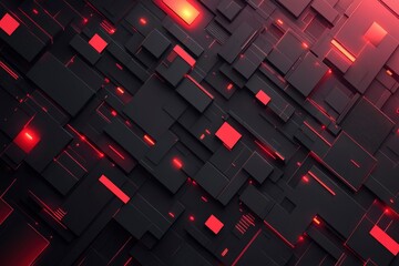 Abstract Red Glowing Lines on Black Geometric Background