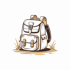 Fototapeta premium White and Brown Backpack Ready for Adventure on Grassy Ground