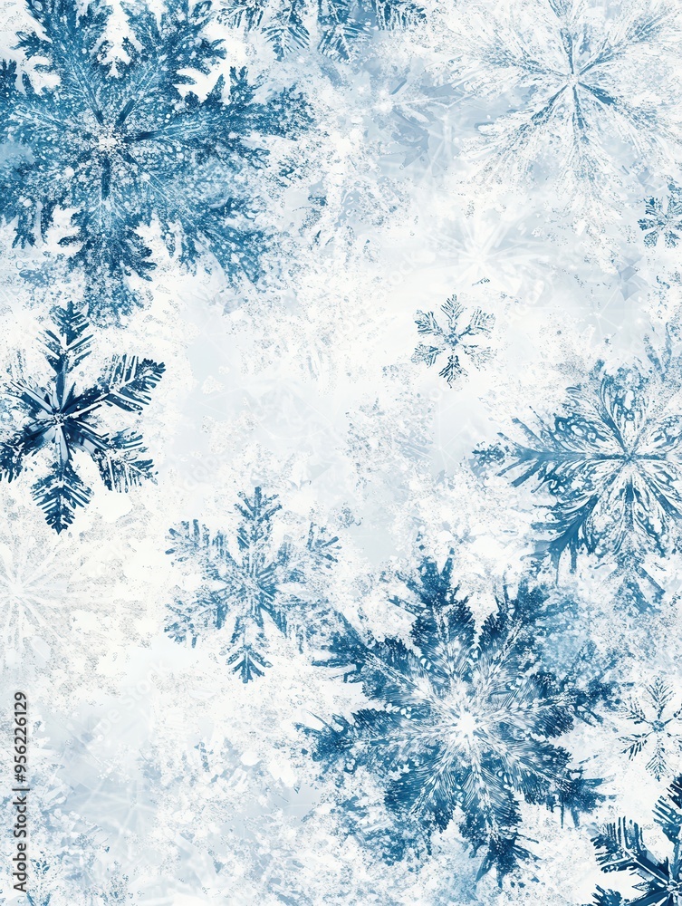 Leinwandbilder A captivating blend of abstract snowflakes and intricate lines fills the canvas with a cool blue color palette, perfect for winter themes. Generative AI