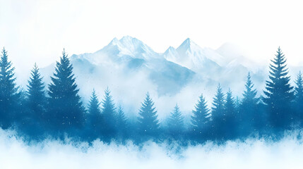 Fototapeta premium Snowy Mountain Range with Silhouetted Pine Trees