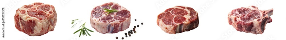 Poster Steak and beef shank sliced, isolated on white background, full depth of field, clipping path