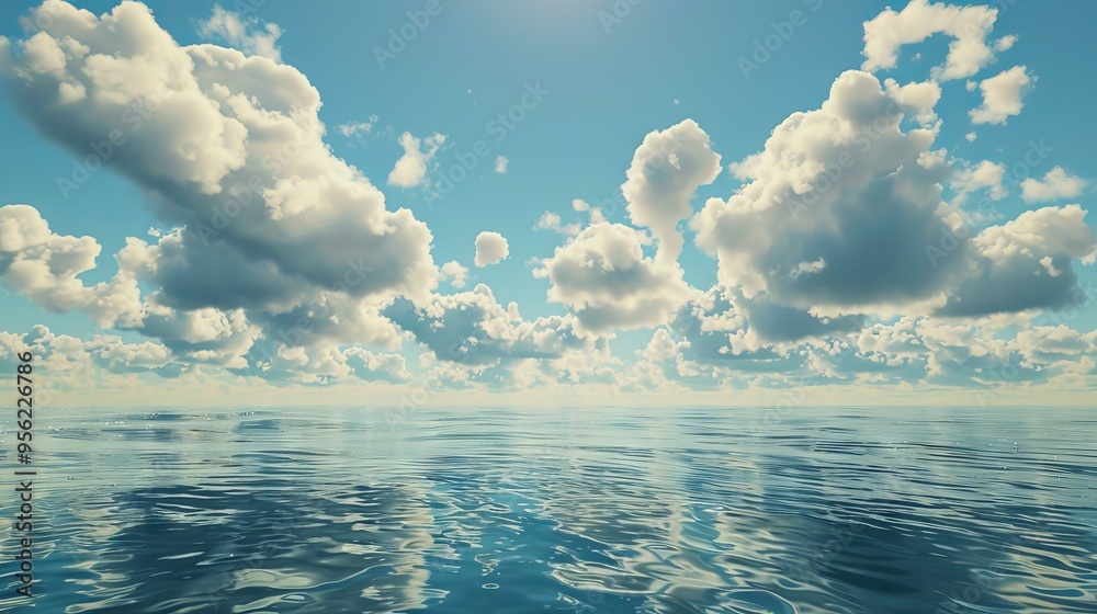 Poster the sky is filled with clouds and the ocean is calm