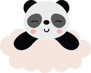 Cute and friendly panda hanging on the cloud