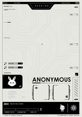 Tech Abstract poster template with HUD elements. cyber culture, Modern flyer for web and print. hacking, Cyberpunk futuristic poster. programming and virtual environments.