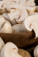 fresh, not cooked mushrooms, white champignons