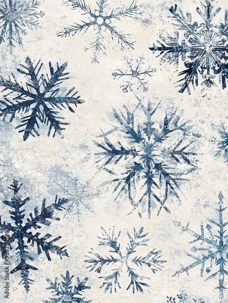 Poster Intricate snowflakes are scattered against a textured backdrop, creating a winter wonderland effect with elegant designs. Generative AI