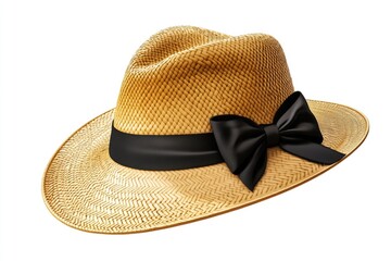 Panama straw hat with black ribbon for men and women.