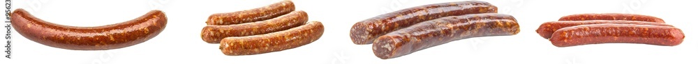 Poster full depth of field portrait of sausage isolated on white background