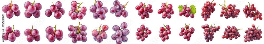Poster Intense depth of field of red grapes on white background