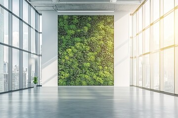 Fototapeta premium Modern office with green living wall, city view