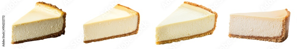 Poster full depth of field of a cheesecake piece on a white background