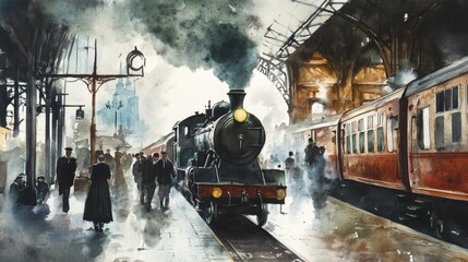 Steam Train Arriving at a Historic Station