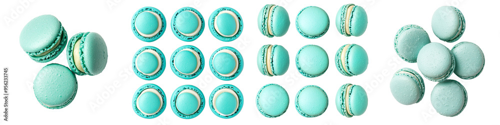 Poster Full depth of field with macaroons on white background