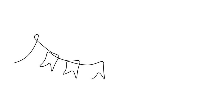 Abstract garland with flags, festive decoration. Self drawing animation one continuous line draw, logo