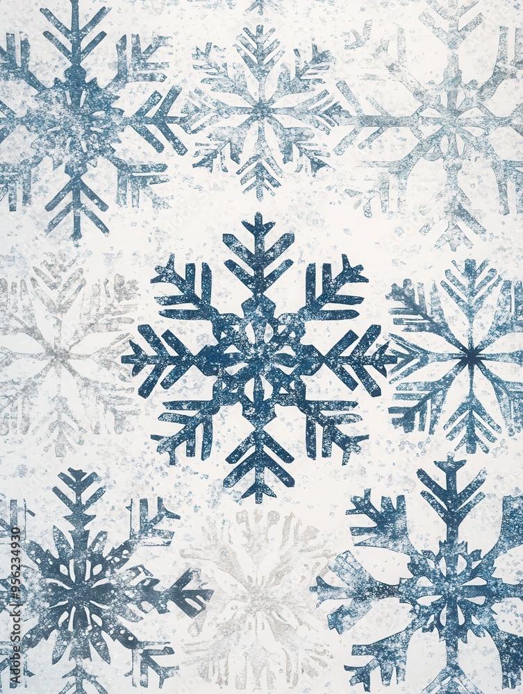 Poster a collection of various blue abstract snowflakes appears against a soft white backdrop, creating a t