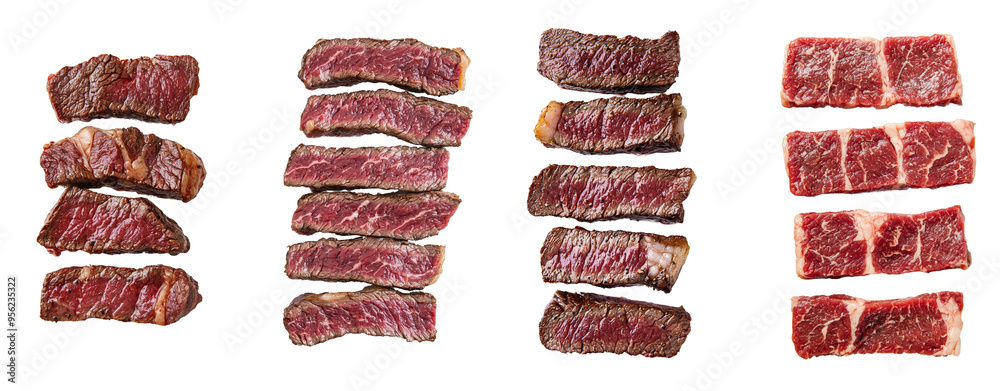 Poster the angle of the steak is full depth of field, isolated on a white background.