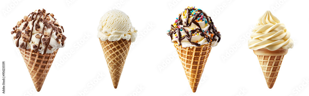 Poster an empty ice cream cone isolated on a white background, with full depth of field