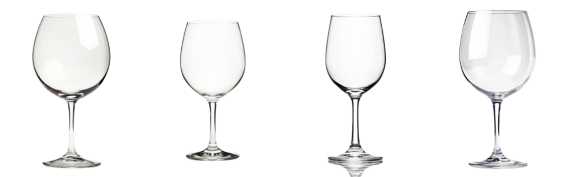 An empty wine glass, isolated on a white background, with full depth of field
