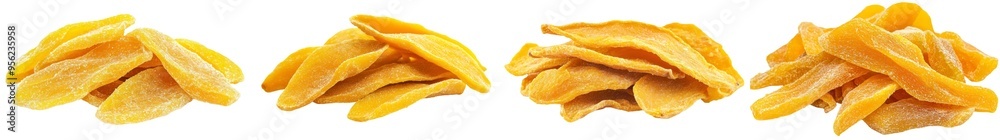 Poster this is a close-up of a dried mango, isolated on a white background, with full depth of field