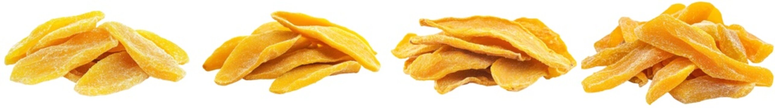 This is a close-up of a dried mango, isolated on a white background, with full depth of field