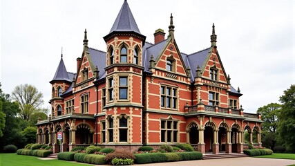 Obraz premium a building with a blue roof and a clock on the front.