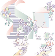 Vector illustrations of people and pets enjoying a home party. Lovers talking to each other at the bar counter.　party10