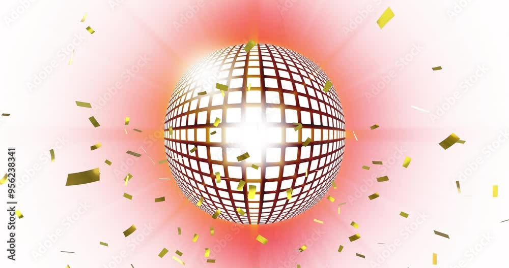 Canvas Prints Rotating disco ball with confetti animation over pink background