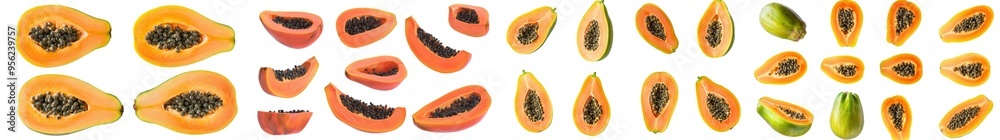 Aufkleber isolated papaya on white background in full depth of field